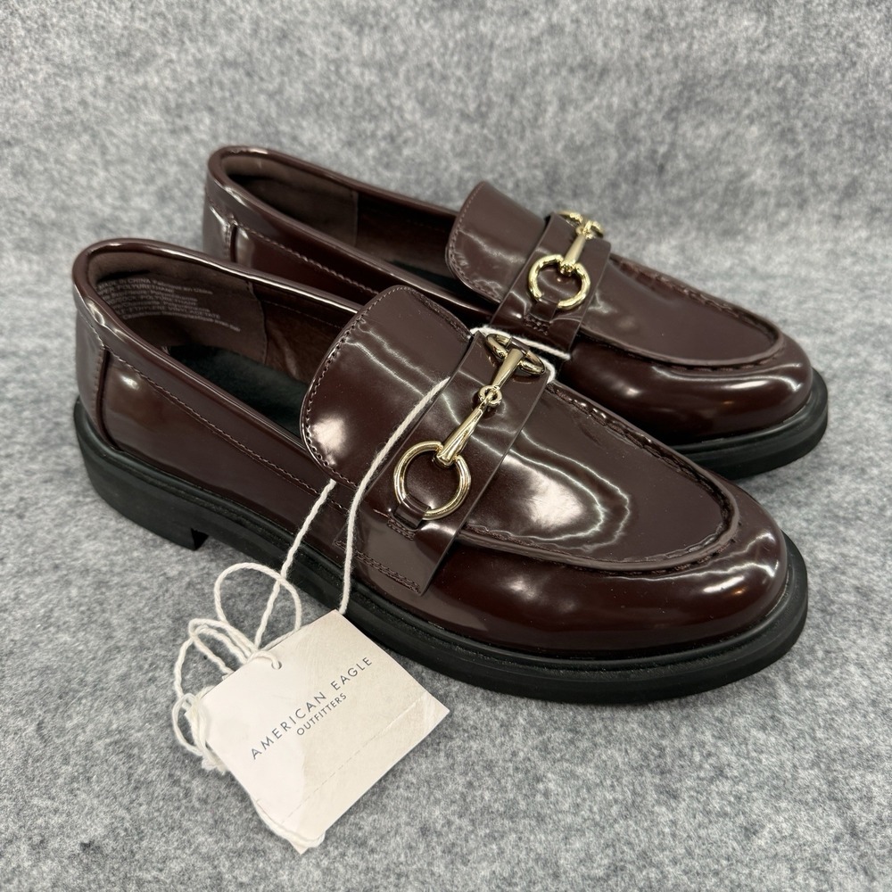 American Eagle Duchess Loafer Patent Brown Leather Academia Preppy Womens‎ 7